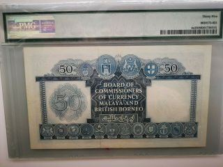Malaya & British Borneo QEII $50 1953 First Prefix A/1 PMG 35 RARE 2