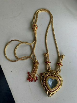 Rare Elizabeth Taylor For Avon Red and Gold - tone Shah Jehan Heart Pendant 8