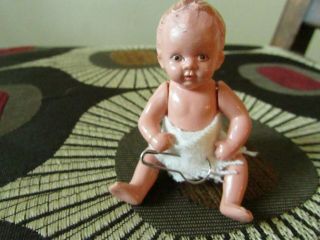 Vintage Hard Plastic Jointed Baby Doll 2 3/4 Inch Germany 70 Clover Logo