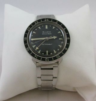 Vintage 1964 Bulova Accutron 214 Astronaut M4 Stainless Steel Black Wristwatch
