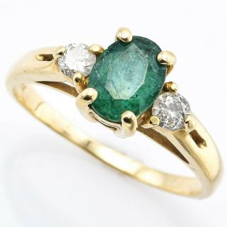 Vintage 14k Yellow Gold 0.  74 Ct Emerald & 0.  28 Tcw Diamond Band Ring 3.  4 Grams
