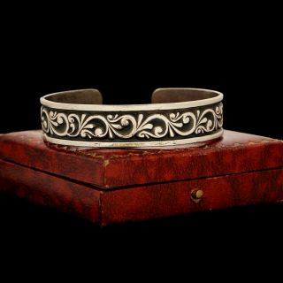 Antique Vintage Art Nouveau Sterling Silver Rococo Foliate Vine Cuff Bracelet