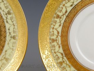 Antique Hutschenreuther GOLD ENCRUSTED CREAM SOUP CUPS BOWLS AND SAUCERS Set 8 10