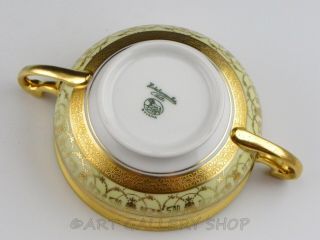 Antique Hutschenreuther GOLD ENCRUSTED CREAM SOUP CUPS BOWLS AND SAUCERS Set 8 12