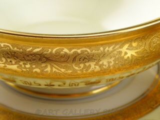 Antique Hutschenreuther GOLD ENCRUSTED CREAM SOUP CUPS BOWLS AND SAUCERS Set 8 8