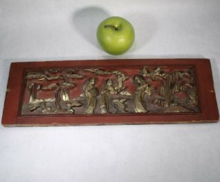 Antique C1890 Chinese Carved Wood Red Lacquer Panel From An Opium Den