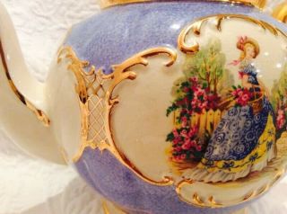 SADLER RARE Crinoline Lady Blue Globe Teapot Set 3
