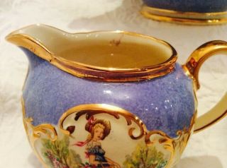 SADLER RARE Crinoline Lady Blue Globe Teapot Set 5