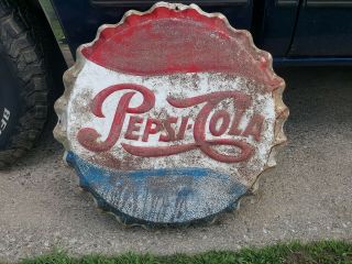 Vintage 1950s Pepsi Cola Soda Pop Gas Station 28 " Embossed Metal Sign
