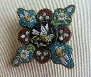 Antique Micro Mosaic Pin with Birds and Flowers 2