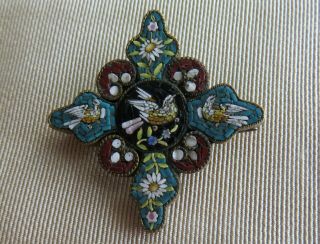 Antique Micro Mosaic Pin with Birds and Flowers 4