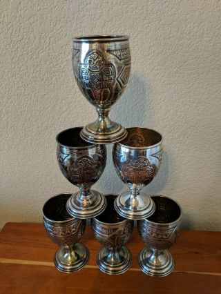 6 (six) Vintage Handmade Ecuador South American.  900 Silver Water Goblets 612g
