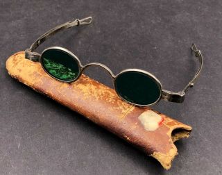 Early H A Dams American Coin Silver Green Spectacle Optical Eye Glasses W/case