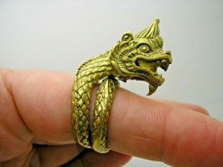 Antique Gilt Bronze Chinese Dragon Ring Size R