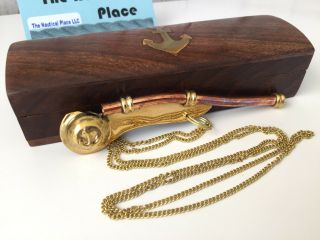 Brass / Copper Bosun Call W/ Box Boatswains Whistle Nautical Navy Necklace