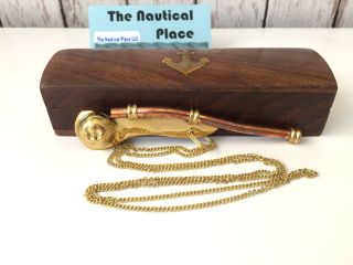 Brass / Copper Bosun Call w/ Box Boatswains Whistle Nautical Navy Necklace 2