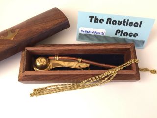 Brass / Copper Bosun Call w/ Box Boatswains Whistle Nautical Navy Necklace 4