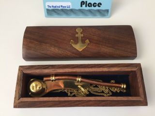 Brass / Copper Bosun Call w/ Box Boatswains Whistle Nautical Navy Necklace 5