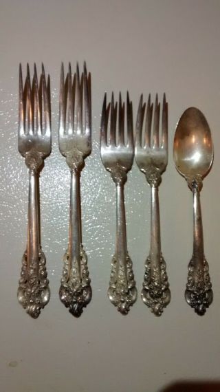 Wallace Grande Baroque Sterling Silver 4 Forks,  A Spoon And Butter Knife