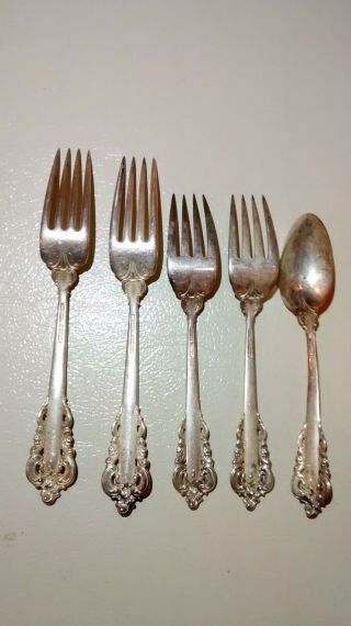 Wallace Grande Baroque sterling Silver 4 forks,  a spoon and butter knife 2