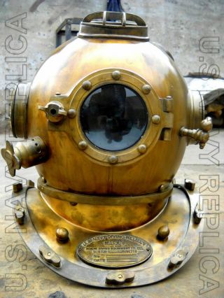 Helmet U.  S Navy Mark V Solid Steel Diving Divers Helmet 18 " Vintage Item