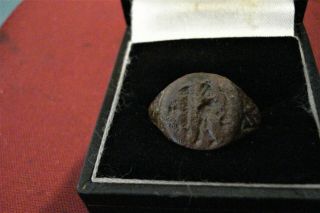 Ancient Roman Bronze Intaglio Ring - - With 