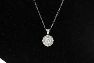 Vintage 10k White Gold.  40ct Round Diamond Cluster Pendant Necklace (f,  Vs2) 18 "