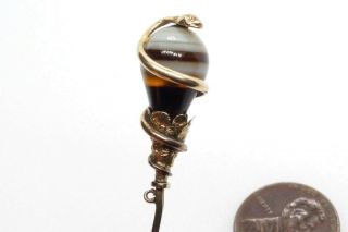 Antique Victorian English 15k Gold Banded Agate Coiled Snake Stickpin C1880