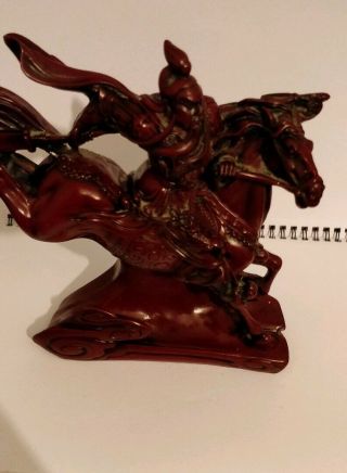 Guan Gong Yu Red Resin Chinese Warrior Statue Knite Horse Figure Antique