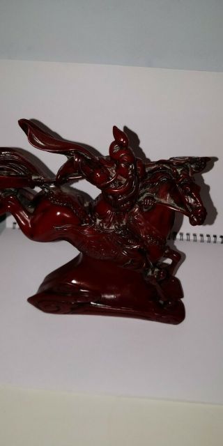 Guan Gong Yu Red Resin Chinese Warrior Statue Knite Horse Figure Antique 4