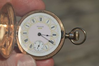 Vintage Antique Old Elgin Ladies Gold Hunting Case Pocket Watch Fancy Dial