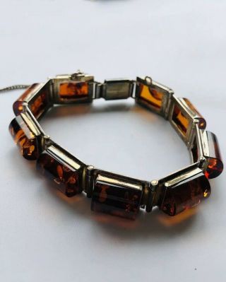 Silver Heavy Amber Bracelet,  Sterling,  925