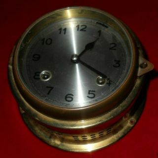 Vintage Brass Ships Bell Clock Key Wind W.  German Mariners Clock W/ Key 3