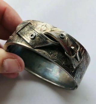Antique Victorian Silver Buckle Bangle,  Sterling