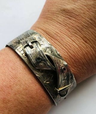 Antique Victorian Silver Buckle Bangle,  Sterling 2