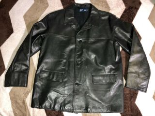 Vintage Polo Ralph Lauren Leather Jacket Rugged Rrl Trench Coat Lined Mens L