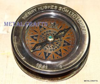 Vintage Brass Compass Magnify And Victorian Glass Sliding Optical Tabletop Decor
