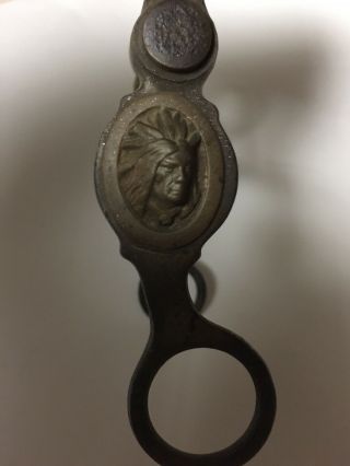 Vtg Antique Horse Bridle Bit Cast Iron Embossed Native American Indian Chief