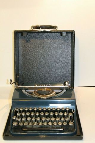 Vintage Olivetti E C.  S.  P.  A Ivrea Blue Typewriter Italy