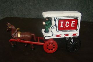 Vintage Cast Iron Horse Drawn Ice Cart Green Man Is Missing