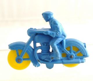 Vintage Auburn Rubber Co Toy Policeman On Police Blue Motorcycle Harley Davidson