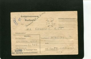 1944 World War 2 American Prisoner Of War Post Card Home From German Stalag
