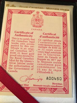 1977 Canada Elizabeth II 1/2 oz $100 Gold Proof Coin Rare not scrap bullion 3