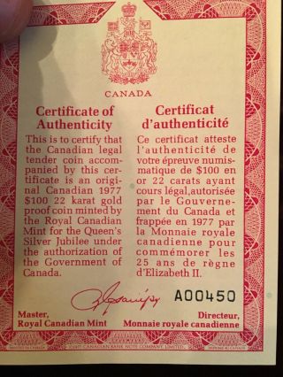 1977 Canada Elizabeth II 1/2 oz $100 Gold Proof Coin Rare not scrap bullion 4