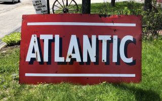 Vintage 40s Atlantic Gas Service Station Gasoline 2 Sided Porcelain Sign 72x42