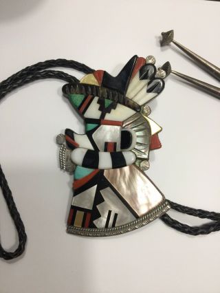 Vintage Early Signed Andrew Dewa Zuni Sterling Silver Antelope Kachina Bolo