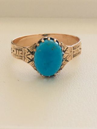 Antique Victorian English 9k Gold Turquoise Ring