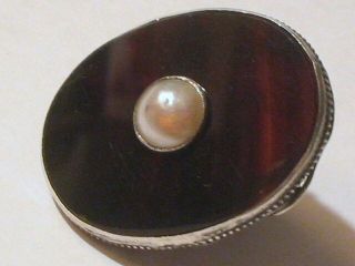 Arts/crafts Art Nouveau Sterling Black Onyx Blister Mobe Pearl Ring Sizing