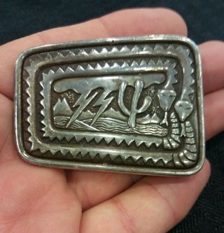 Vintage Navajo Belt Buckle Sterling Silver Snake Snakes Signed Native American