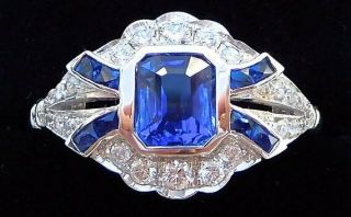 1.  5ct Blue Sapphire Emerald Diamond 14k White Gold Over Art Deco Engagement Ring